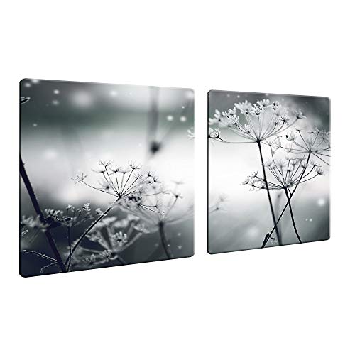 decorwelt | Herdabdeckplatten 2x40x52 cm Ceranfeld Abdeckung 2 Teilig Glas Spritzschutz Abdeckplatte Glasplatte Herd Ceranfeldabdeckung Blumen Schwarz Grau von decorwelt