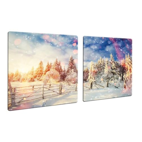 decorwelt | Herdabdeckplatten 2x40x52 cm Ceranfeld Abdeckung 2 Teilig Glas Spritzschutz Abdeckplatte Glasplatte Herd Ceranfeldabdeckung Winter Weiß von decorwelt
