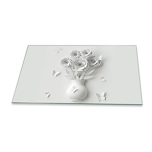 decorwelt | Herdabdeckplatten 90x52 cm 1-Teilig Abstrakt Weiß Ceranfeldabdeckung Universal Spritzschutz Glas Elektroherd Induktion für Kochplatten Herdschutz Schneidebrett Sicherheitsglas von decorwelt