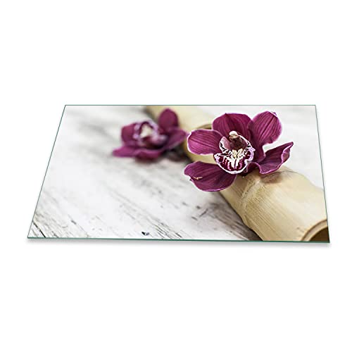 decorwelt | Herdabdeckplatten 90x52 cm 1-Teilig Blumen Violett Ceranfeldabdeckung Universal Spritzschutz Glas Elektroherd Induktion für Kochplatten Herdschutz Schneidebrett Sicherheitsglas von decorwelt