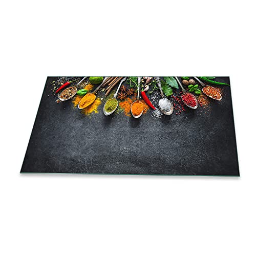 decorwelt | Herdabdeckplatten 90x52 cm 1-Teilig Gewürze Bunt Ceranfeldabdeckung Universal Spritzschutz Glas Deko Elektroherd Induktion für Kochplatten Herdschutz Schneidebrett Sicherheitsglas von decorwelt