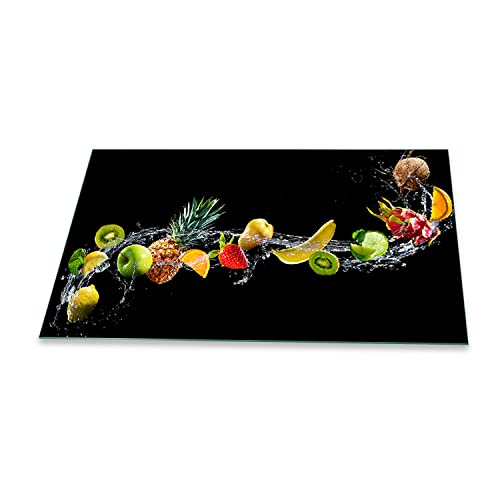 decorwelt | Herdabdeckplatten 90x52 cm 1-Teilig Obst Schwarz Ceranfeldabdeckung Universal Spritzschutz Glas Deko Elektroherd Induktion für Kochplatten Herdschutz Schneidebrett Sicherheitsglas von decorwelt