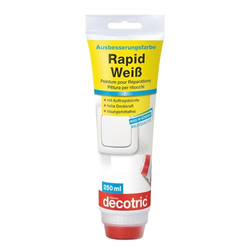 decotric Ausbesserungsfarbe Rapid Weiß, lösungsmittelfrei, 250 ml 014301001 (Reparaturfarbe Wandfarbe Farbtube), waschbeständige Renovierfarbe für alle kleinen Schönheitsreparaturen im Innenbereich von decotric