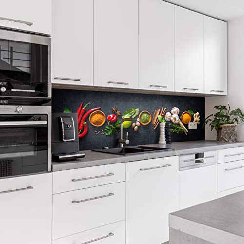 Dedeco Küchenrückwand mit Motiv: Gewürze V2, 260x60cm, Spritzschutz für Küchen, 3mm-Acrylglas – Glasoptik, fugenlos, hitzebeständig, leicht zu reinigen, ohne Bohren, wasserfest, Made in Germany Dedeco Küchenrückwand mit Motiv: Gewürze V2, 260x60cm, Spritzschutz für Küchen, 3mm-Acrylglas – Glasoptik, fugenlos, hitzebeständig, leicht zu reinigen, ohne Bohren, wasserfest, Made in Germany von dedeco