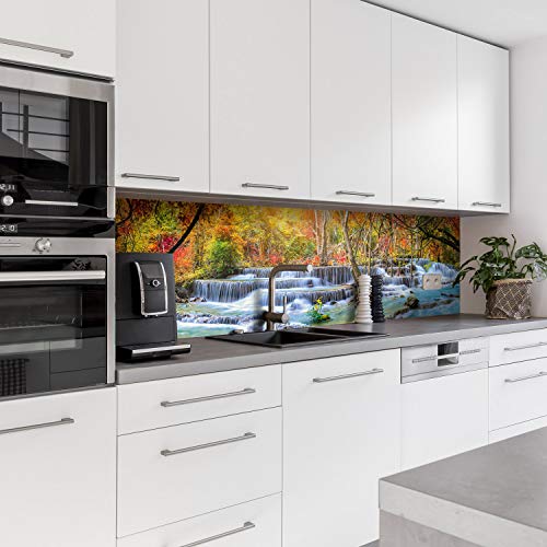 Dedeco Küchenrückwand Motiv: Wasserfall V1, 3mm Acrylglas als Spritzschutz für die Küchenwand Wandschutz Dekowand wasserfest, 3D-Effekt, alle Untergründe, 240 x 60 cm von dedeco