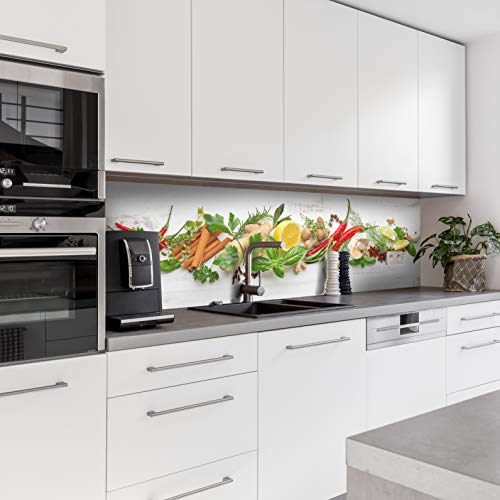 Dedeco Küchenrückwand mit Motiv: Obst & Gemüse V2, 220x60cm, Spritzschutz für Küchen, 3mm-Acrylglas – Glasoptik, fugenlos, hitzebeständig, leicht zu reinigen, ohne Bohren, wasserfest, Made in Germany von dedeco