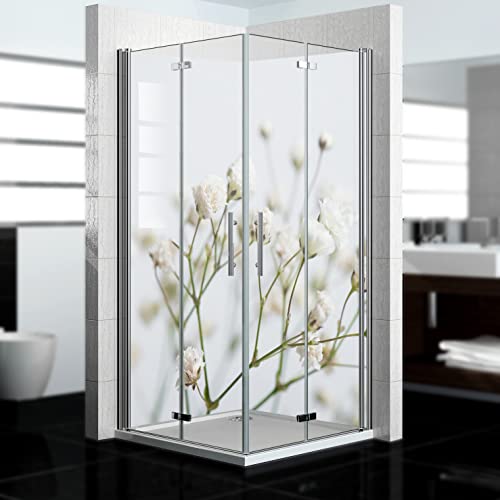 dedeco Eck-Duschrückwand wasserfest Motiv: Blumen V4, 2 x 100x210 cm, als Badrückwand zum Fliesenersatz, als Dekorwand, Wandverkleidung und Duschplatte aus Aluminium - Made in Germany von dedeco