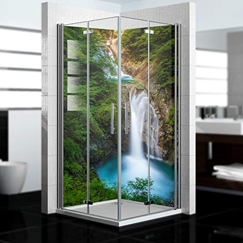 dedeco Eck-Duschrückwand wasserfest Motiv: Wasserfall V20, UV-Lack matt, 2x 100x210 cm, Badrückwand zum Fliesenersatz, als Dekorwand, Wandverkleidung und Duschplatte aus Aluminium - Made in Germany von dedeco