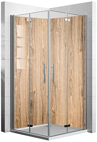 dedeco Eck-Duschrückwand wasserfest mit Holz Motiv - 2 x 90x200 cm, als Badrückwand zum Fliesenersatz, als Dekorwand, Wandverkleidung und Duschplatte aus hochwertigem Aluminium - Made in Germany von dedeco