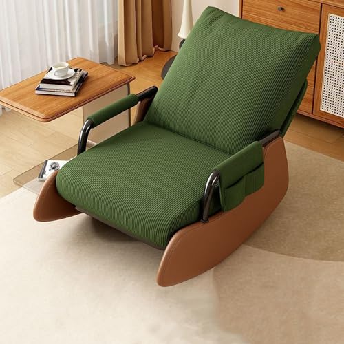 deenor Luxuriöser Schaukelstuhl mit Fußstütze, Beige Gepolstert, Braunes Gestell, 78x60x60 cm, Verstellbare Rückenlehne, Indoor Outdoor Relaxsessel, 150 kg Belastbarkeit (No Pedals, Dark Green) von deenor