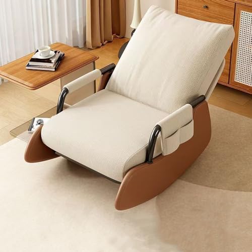 deenor Luxuriöser Schaukelstuhl mit Fußstütze, Beige Gepolstert, Braunes Gestell, 78x60x60 cm, Verstellbare Rückenlehne, Indoor Outdoor Relaxsessel, 150 kg Belastbarkeit (No Pedals, beige) von deenor