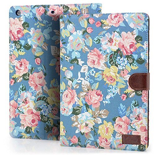 deenor iPad mini 3 Hülle, Vintage Painting Design Tasche PU Leder Abdeckung Stand Schutzhülle für Apple iPad mini 1/2/3. (Blue Flowers) von deenor