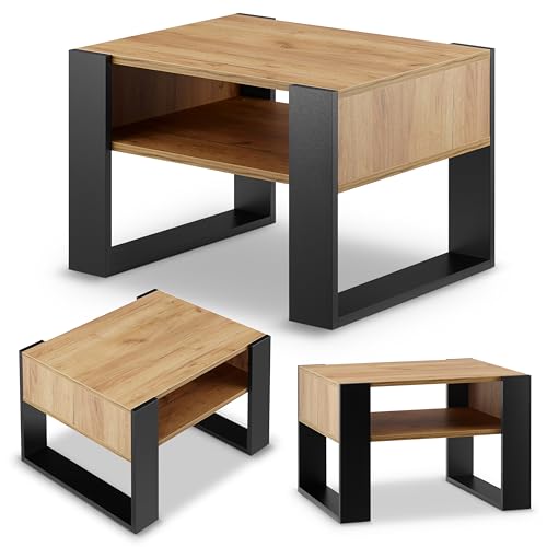defiPad Wohnzimmertisch für Couch | Klein Couchtisch Schwarz Eiche mit Stauraum | Modern Tisch Wohnzimmer | Coffee Table | Kleiner Tisch | 65CM Breite Kaffeetisch | Stabil Stubentisch von defiPad