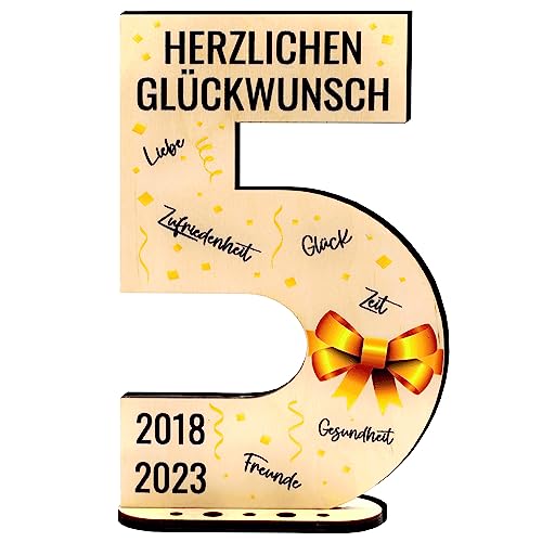 defiPad Ⓡ 2023 Holz-Schild Gästebuch 5 Geburtstag Geschenk fur Frau oder Mann | 5 Jahre Holz Geschenke und Gästebuch fur Geburtstag Jubiläum | Geburtstagsdeko | Geburtstagsgeschenk für Frauen von defiPad