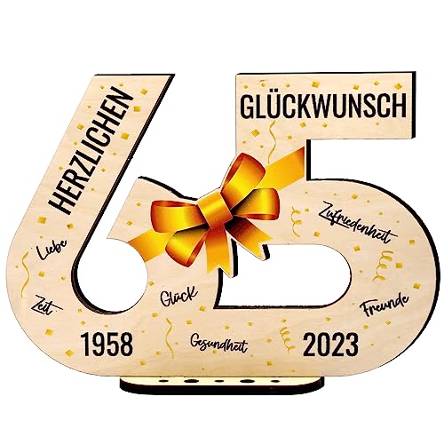 defiPad Ⓡ 2023 Holz-Schild Gästebuch 65 Geburtstag Geschenk fur Frau oder Mann | 65 Jahre Holz Geschenke und Gästebuch fur Geburtstag Jubiläum | Geburtstagsdeko | Geburtstagsgeschenk für Frauen von defiPad