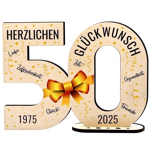 defiPad 2025 Holz-Schild Gästebuch 50 Geburtstag Geschenk fur Frau oder Mann | 50 Jahre Holz Geschenke und Gästebuch fur Geburtstag Jubiläum | Geburtstagsdeko | Geburtstagsgeschenk für Frauen von defiPad