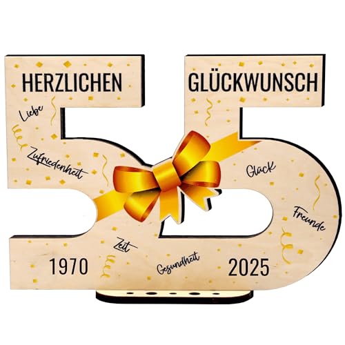 defiPad 2025 Holz-Schild Gästebuch 55 Geburtstag Geschenk fur Frau oder Mann | 55 Jahre Holz Geschenke und Gästebuch fur Geburtstag Jubiläum | Geburtstagsdeko | Geburtstagsgeschenk für Frauen von defiPad