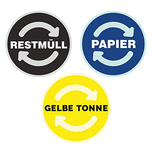 deformaze Sticker Set RESTMÜLL PAPIER GELBE TONNE Aufkleber Mülltonne Mülleimer Recycling Abfall Mülltrennung Wertstoffkennzeichnung UV Wetterfest 9cm von deformaze