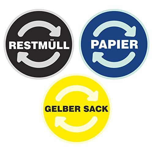 deformaze Sticker Set RESTMÜLL PAPIER GELBER SACK Aufkleber Mülltonne Mülleimer Recycling Abfall Mülltrennung Wertstoffkennzeichnung UV Wetterfest 9cm von deformaze