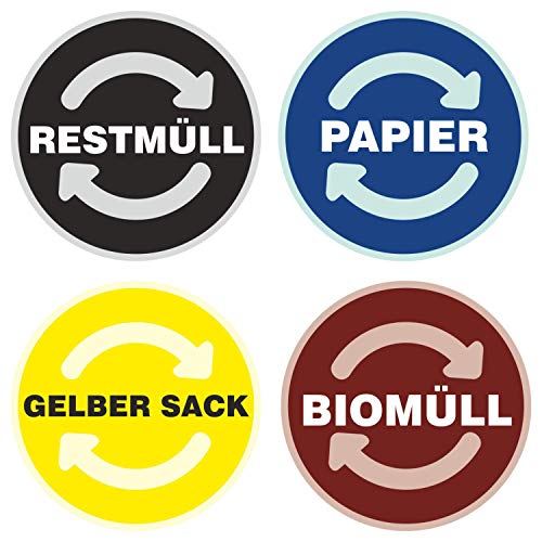 deformaze Sticker Set RESTMÜLL PAPIER GELBER SACK BIOMÜLL Aufkleber Mülltonne Mülleimer Recycling Abfall Mülltrennung Wertstoffkennzeichnung UV Wetterfest 9cm von deformaze