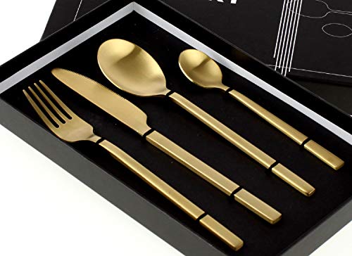 Besteck Set Golden Cutlery 4 tlg. Gold Matt Edelstahl Küche Gedeckter Tisch Neu von degawo