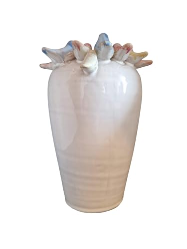 Weiße Steingut Vase mit Vögelchen am Rand - 22 cm hoch - Dekovase mit feinen Farbdetails in Gelb, Blau und Rosé - stilvolle Deko für Tisch, Regal oder Fensterbank Weiße Steingut Vase mit Vögelchen am Rand - 22 cm hoch - Dekovase mit feinen Farbdetails in Gelb, Blau und Rosé - stilvolle Deko für Tisch, Regal oder Fensterbank von degawo