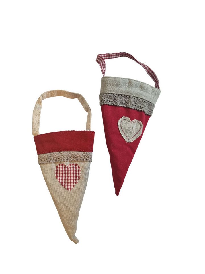 degawo Dekohänger 2er Set Fülltüten Herz Stoff Aufhängen rot beige Patchwork Hängedeko (1 x 2er Set Fülltüten) von degawo
