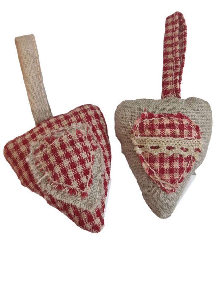 degawo Dekohänger 2er Set Herz Stoff Aufhängen rot beige Patchwork Dekoherz Hängedeko (1 x 2er Set Dekoherz) von degawo