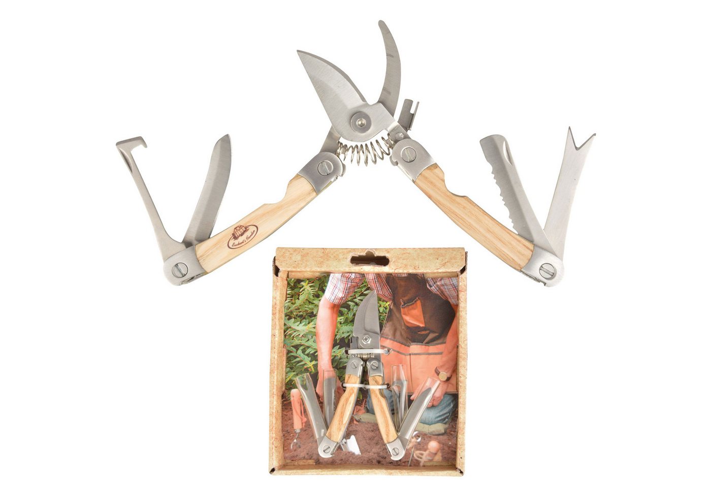 degawo Gartenpflege-Set Garten Multitool Wurzeljäger, Holzsäge, Schere, Hippe aus Edelstahl von degawo