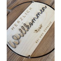 Türkranz Herzlich Willkommen - Haustürdeko Holz Deko Schlicht Rustikal Metallring von deinUnikatHANDMADE