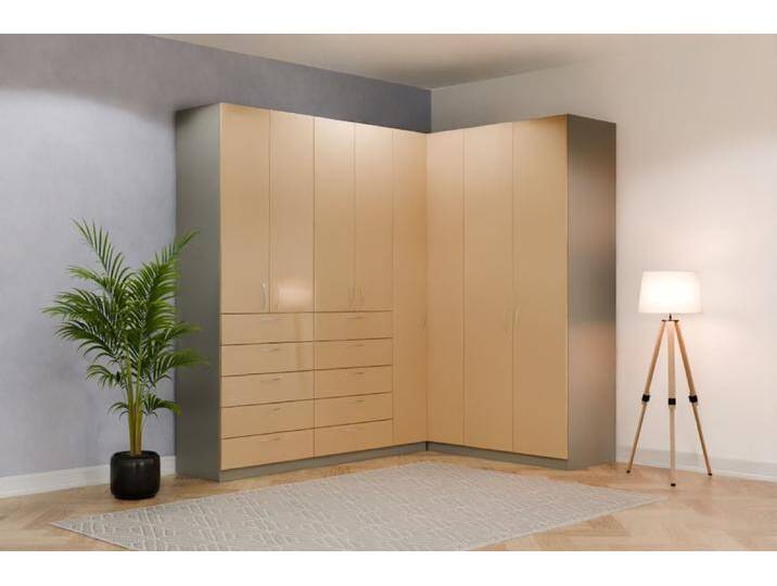 Eckkleiderschrank nach Maß RAL 1001 Beige B200xB185xH250cm Individuell konfigurieren von deinschrank.de