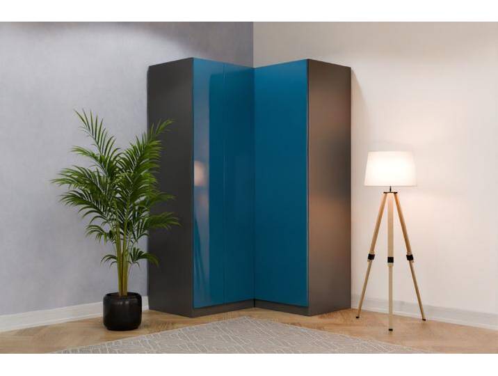 Eckkleiderschrank nach Maß RAL 5007 Brillantblau B135xB65xH220cm Individuell konfigurieren von deinschrank.de