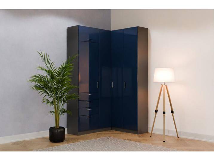 Eckkleiderschrank nach Maß RAL 5013 Kobaltblau B134xB80xH230cm Individuell konfigurieren von deinschrank.de