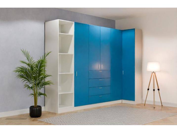 Eckkleiderschrank nach Maß RAL 5015 Himmelblau B318xB54xH252cm Individuell konfigurieren von deinschrank.de