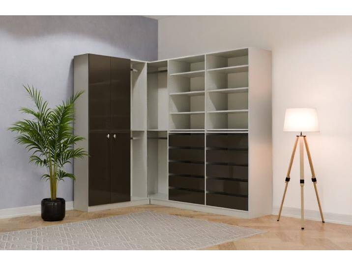 Eckkleiderschrank nach Maß RAL 6014 Gelboliv B115xB225xH220cm Individuell konfigurieren von deinschrank.de