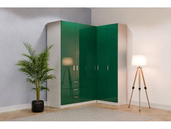 Eckkleiderschrank nach Maß RAL 6016 Türkisgrün B180xB80xH230cm Individuell konfigurieren von deinschrank.de