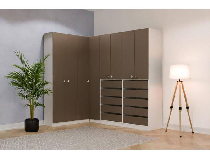 Eckkleiderschrank nach Maß RAL 7006 Beigegrau B115xB225xH220cm Individuell konfigurieren von deinschrank.de