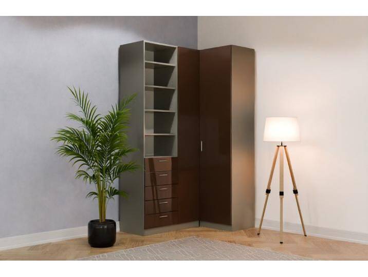 Eckkleiderschrank nach Maß RAL 8028 Terrabraun B140xB55xH230cm Individuell konfigurieren von deinschrank.de