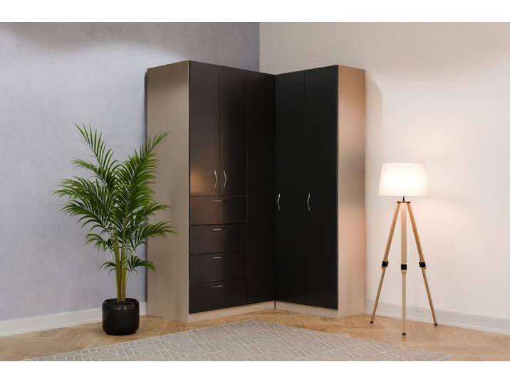 Eckkleiderschrank nach Maß RAL 9011 Graphitschwarz B150xB79xH230cm Individuell konfigurieren von deinschrank.de