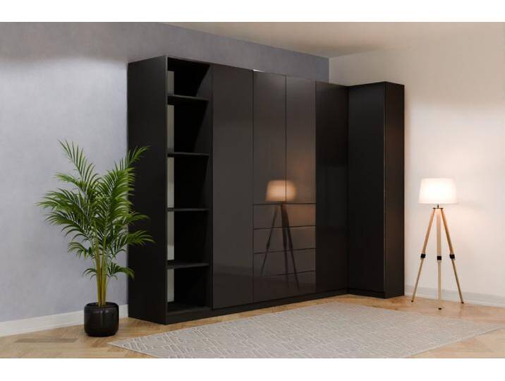 Eckkleiderschrank nach Maß RAL 9017 Verkehrschwarz B318xB54xH252cm Individuell konfigurieren Eckkleiderschrank nach Maß RAL 9017 Verkehrschwarz B318xB54xH252cm Individuell konfigurieren von deinschrank.de