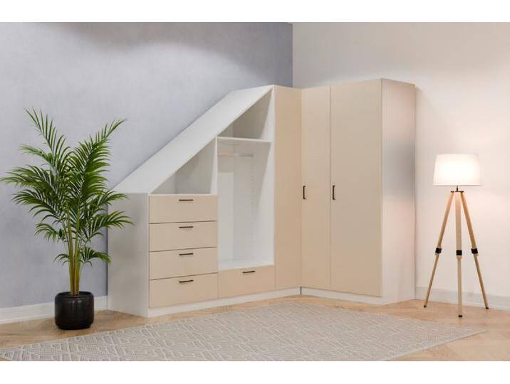 Eckschrank mit Schräge nach Maß - RAL 1015 Hellelfenbein - B249xB101xH212cm - Individuell konfigurieren von deinschrank.de