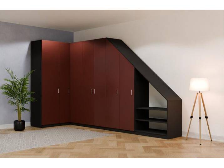 Eckschrank mit Schräge nach Maß - RAL 8012 Rotbraun - B102xB417xH252cm - Individuell konfigurieren von deinschrank.de
