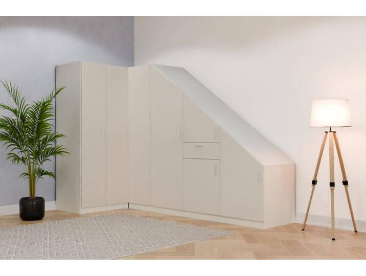 Eckschrank mit Schräge nach Maß - RAL 9001 Cremeweiß - B80xB295xH200cm - Individuell konfigurieren von deinschrank.de