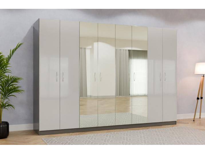 Garderobenschrank mit Spiegel nach Maß RAL 7035 Lichtgrau 210x210x623cm Individuell konfigurieren von deinschrank.de