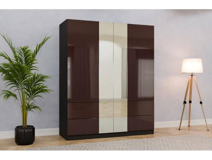 Kleiderschrank mit Spiegel/ Spiegelschrank nach Maß - RAL 3007 Schwarzrot - 195x195x57cm - Individuell konfigurieren von deinschrank.de