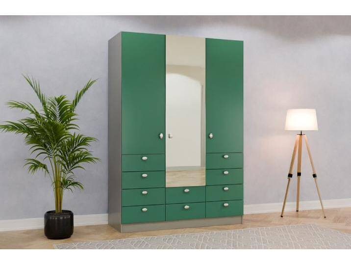 Kleiderschrank mit Spiegel/ Spiegelschrank nach Maß - RAL 6000 Patinagrün - 218x218x60cm - Individuell konfigurieren von deinschrank.de