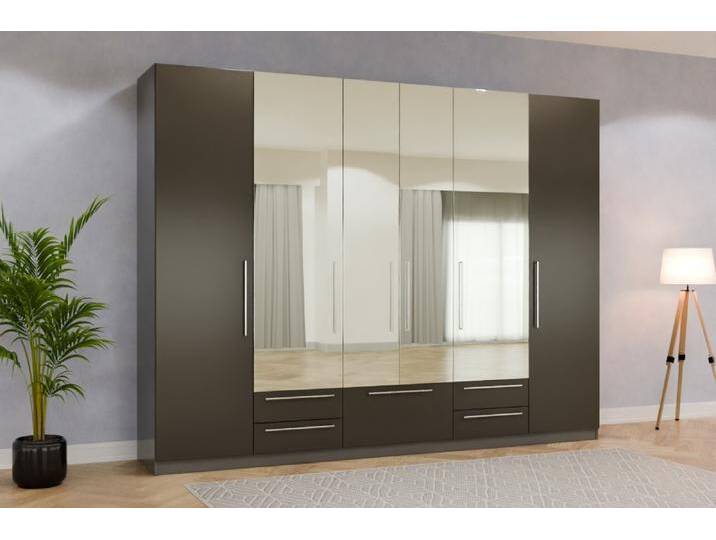 Kleiderschrank mit Spiegel/ Spiegelschrank nach Maß - RAL 6008 Braungrün - 245x245x57cm - Individuell konfigurieren von deinschrank.de