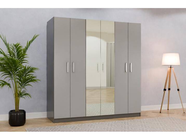 Kleiderschrank mit Spiegel/ Spiegelschrank nach Maß - RAL 7004 Signalgrau - 200x200x62cm - Individuell konfigurieren von deinschrank.de