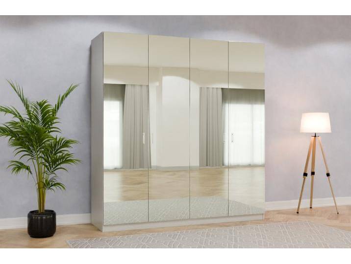 Kleiderschrank mit Spiegel/ Spiegelschrank nach Maß - RAL 7004 Signalgrau - 225x225x62cm - Individuell konfigurieren von deinschrank.de