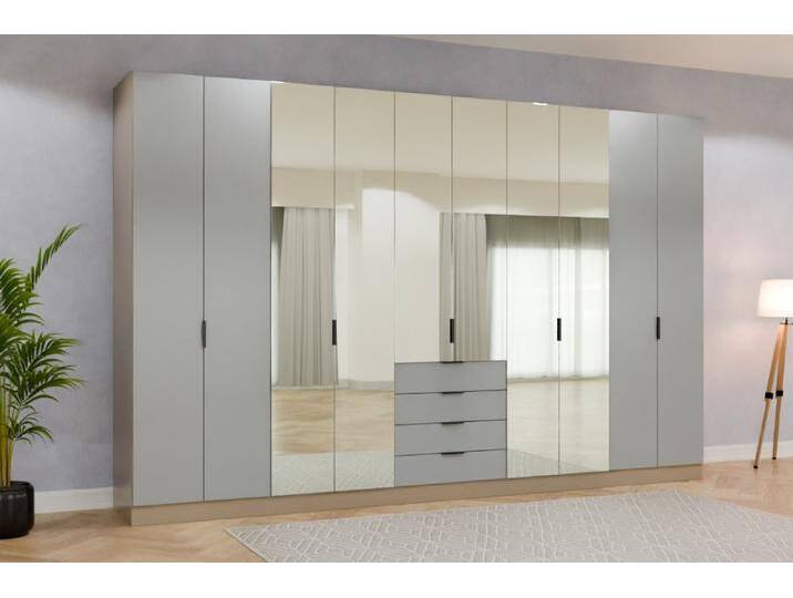 Kleiderschrank mit Spiegel/ Spiegelschrank nach Maß - RAL 7040 Fenstergrau - 250x250x62cm - Individuell konfigurieren von deinschrank.de